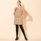 TAMSY 100% Viscose Printed Crepe Top (Size 20) - Beige