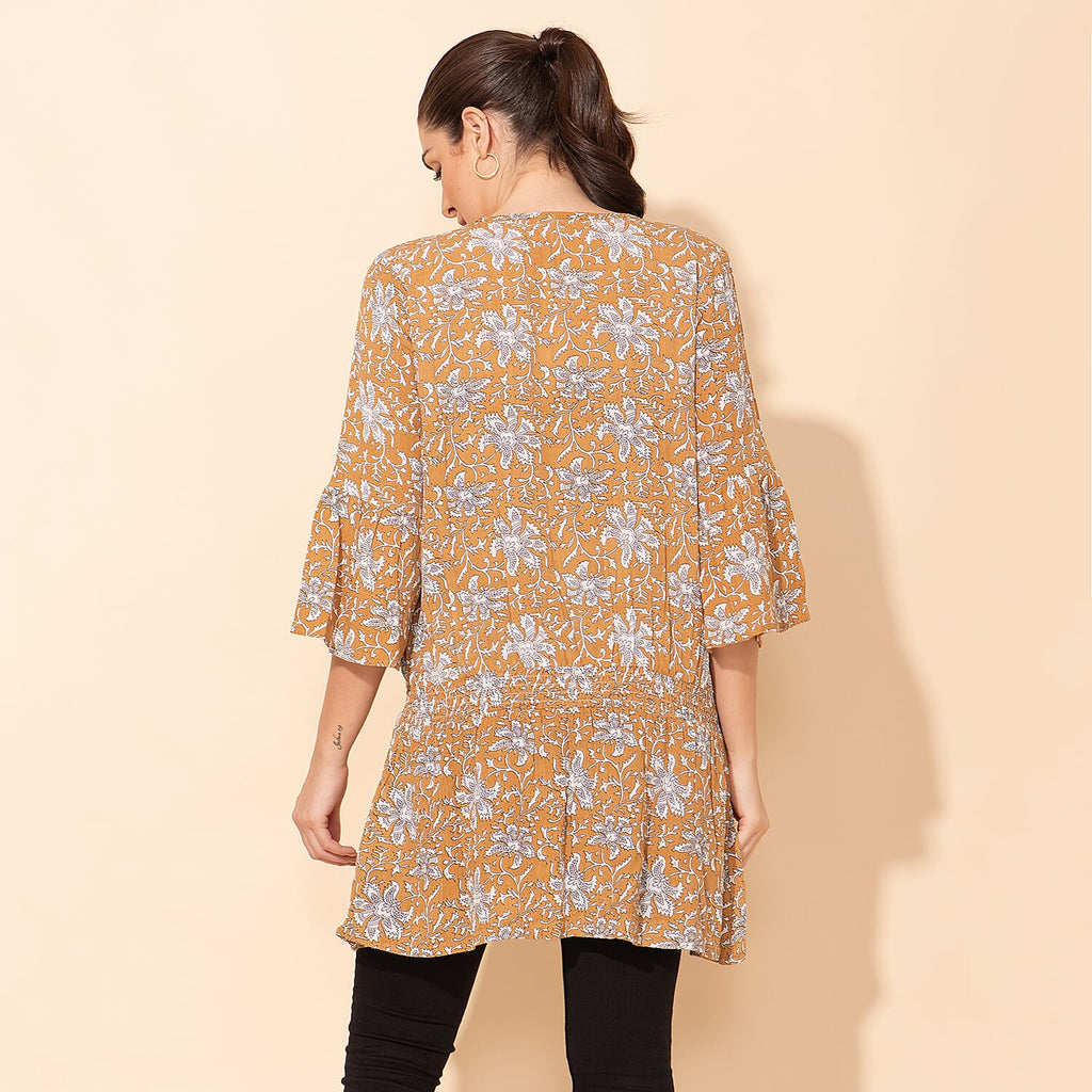 TAMSY 100% Viscose Printed Crepe Top (Size 20) - Beige