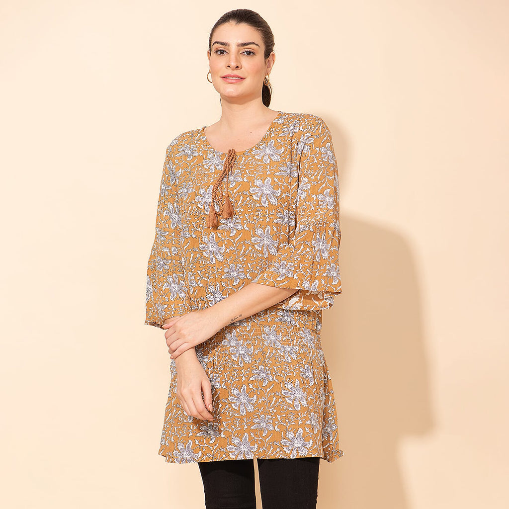 TAMSY 100% Viscose Printed Crepe Top (Size 20) - Beige