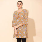 TAMSY 100% Viscose Printed Crepe Top (Size 20) - Beige