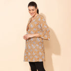 TAMSY 100% Viscose Printed Crepe Top (Size 20) - Beige