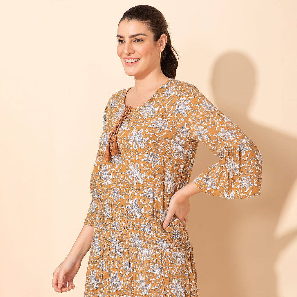 TAMSY 100% Viscose Printed Crepe Top (Size 20) - Beige