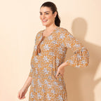 TAMSY 100% Viscose Printed Crepe Top (Size 20) - Beige