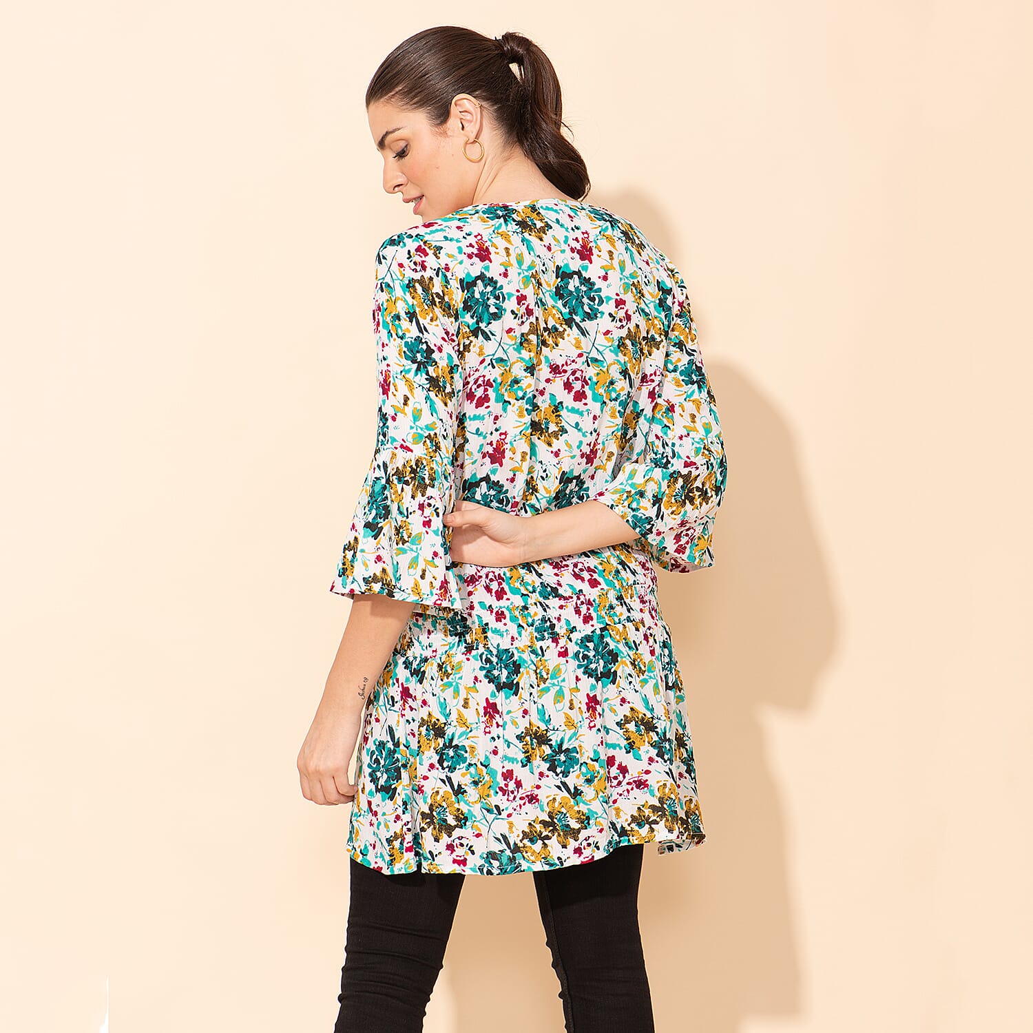 TAMSY 100% Viscose Printed Crepe Top (Size 10) - Multi