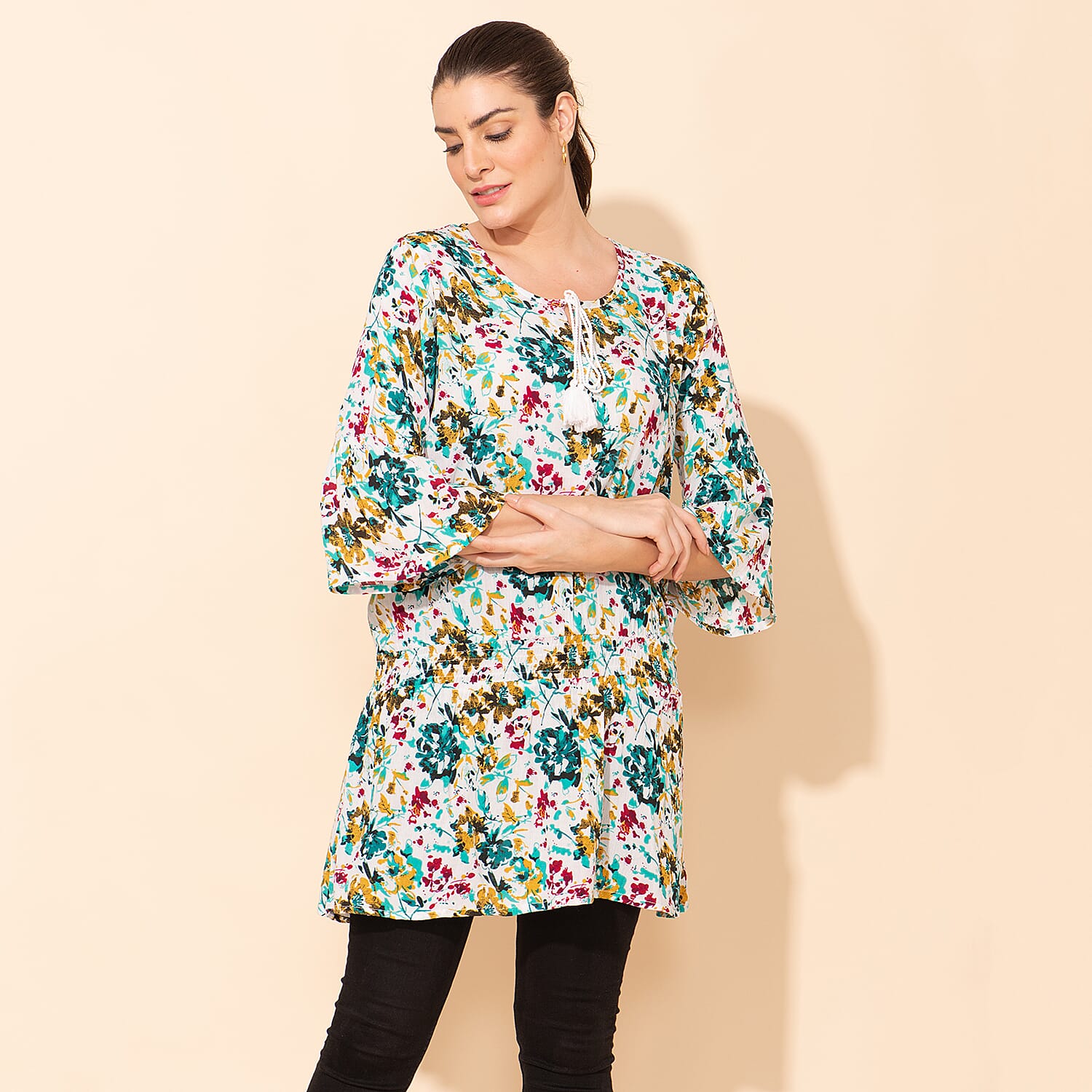 TAMSY 100% Viscose Printed Crepe Top (Size 10) - Multi