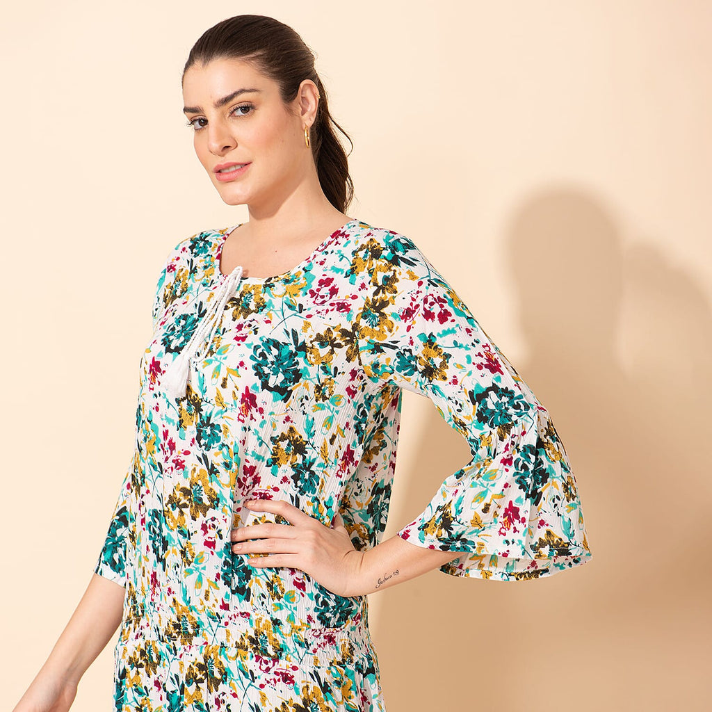 TAMSY 100% Viscose Printed Crepe Top (Size 10) - Multi