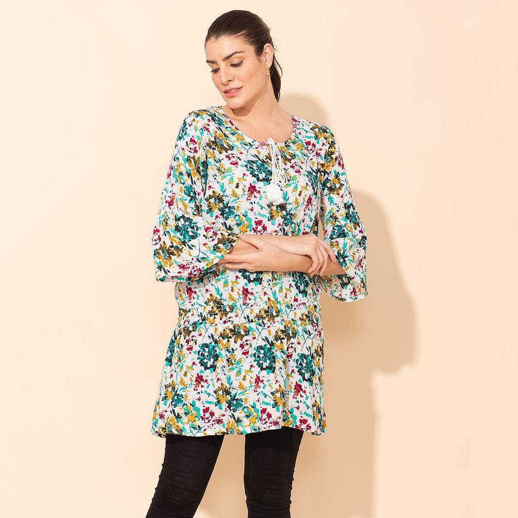 TAMSY 100% Viscose Printed Crepe Top (Size 20) - Multi