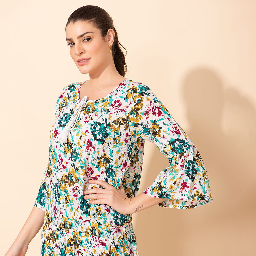 TAMSY 100% Viscose Printed Crepe Top (Size 20) - Multi