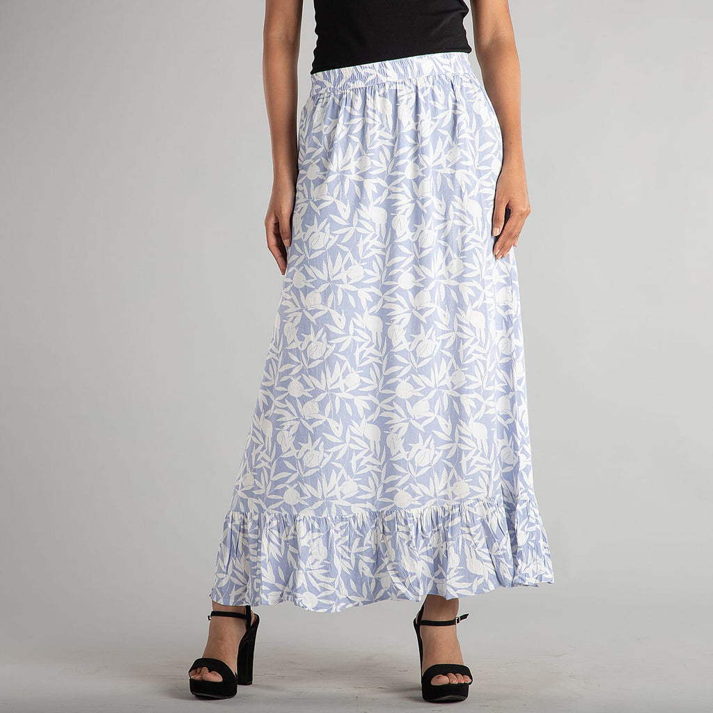 TAMSY 100% Viscose Skirt (Size 18, 96x93 Cm) - White & Blue