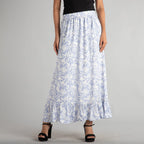 TAMSY 100% Viscose Skirt (Size 18, 96x93 Cm) - White & Blue