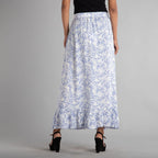 TAMSY 100% Viscose Skirt (Size 18, 96x93 Cm) - White & Blue