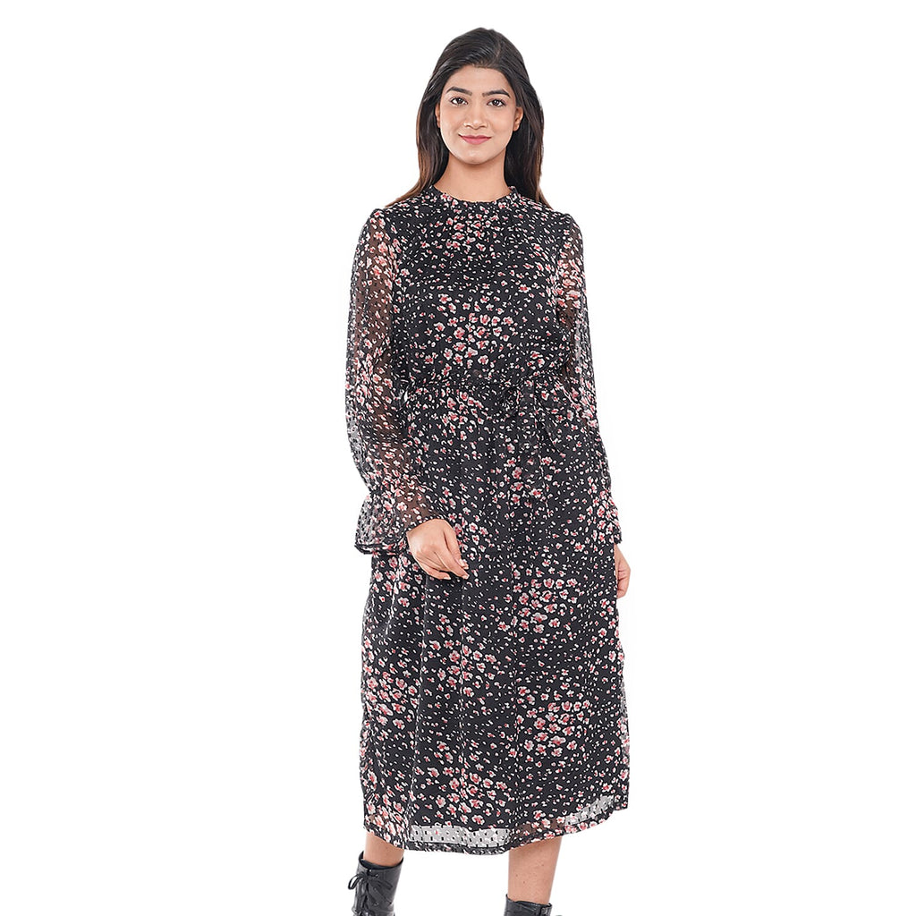 TAMSY Floral Pattern Dress (Size XL, 20-22) - Black