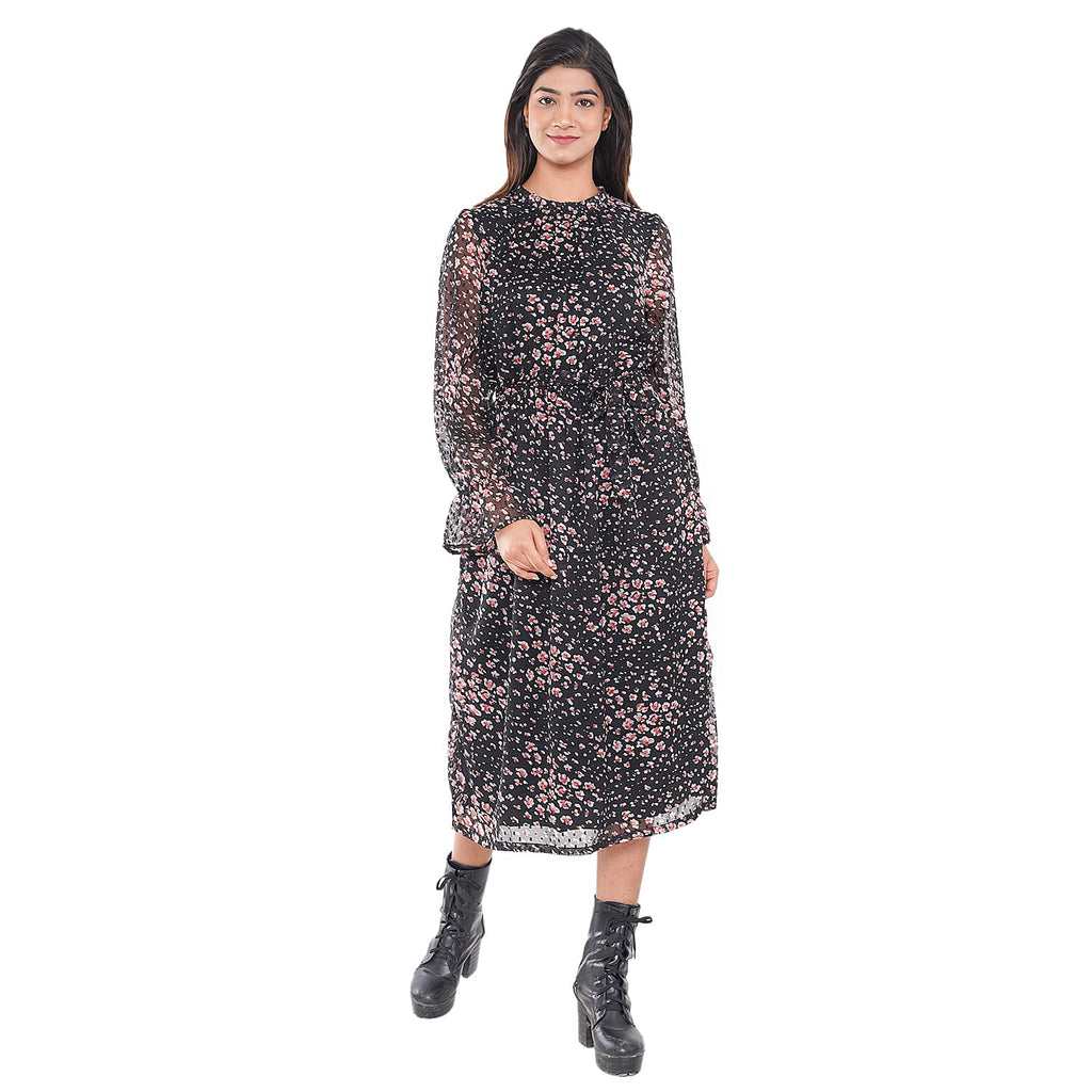 TAMSY Floral Pattern Dress (Size XXL, 24-26) - Black