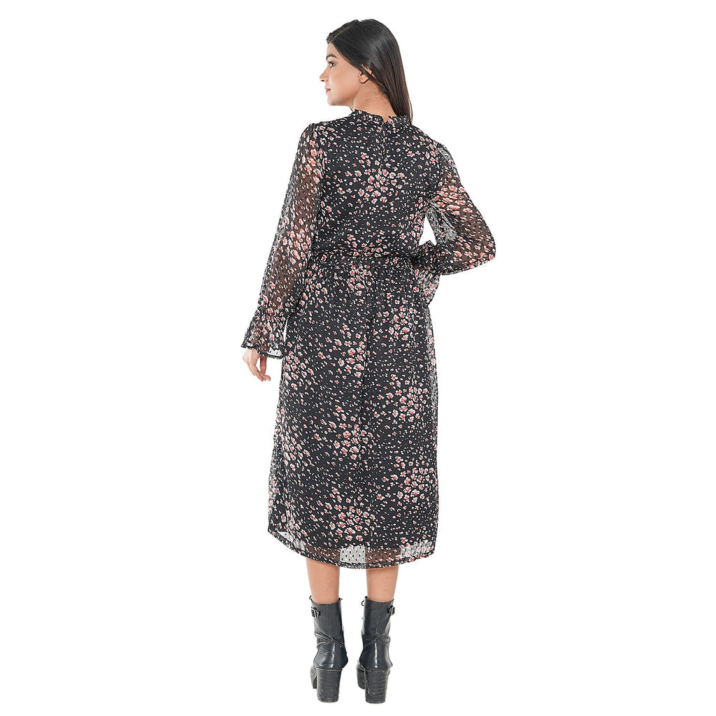 TAMSY Floral Pattern Dress (Size XXL, 24-26) - Black