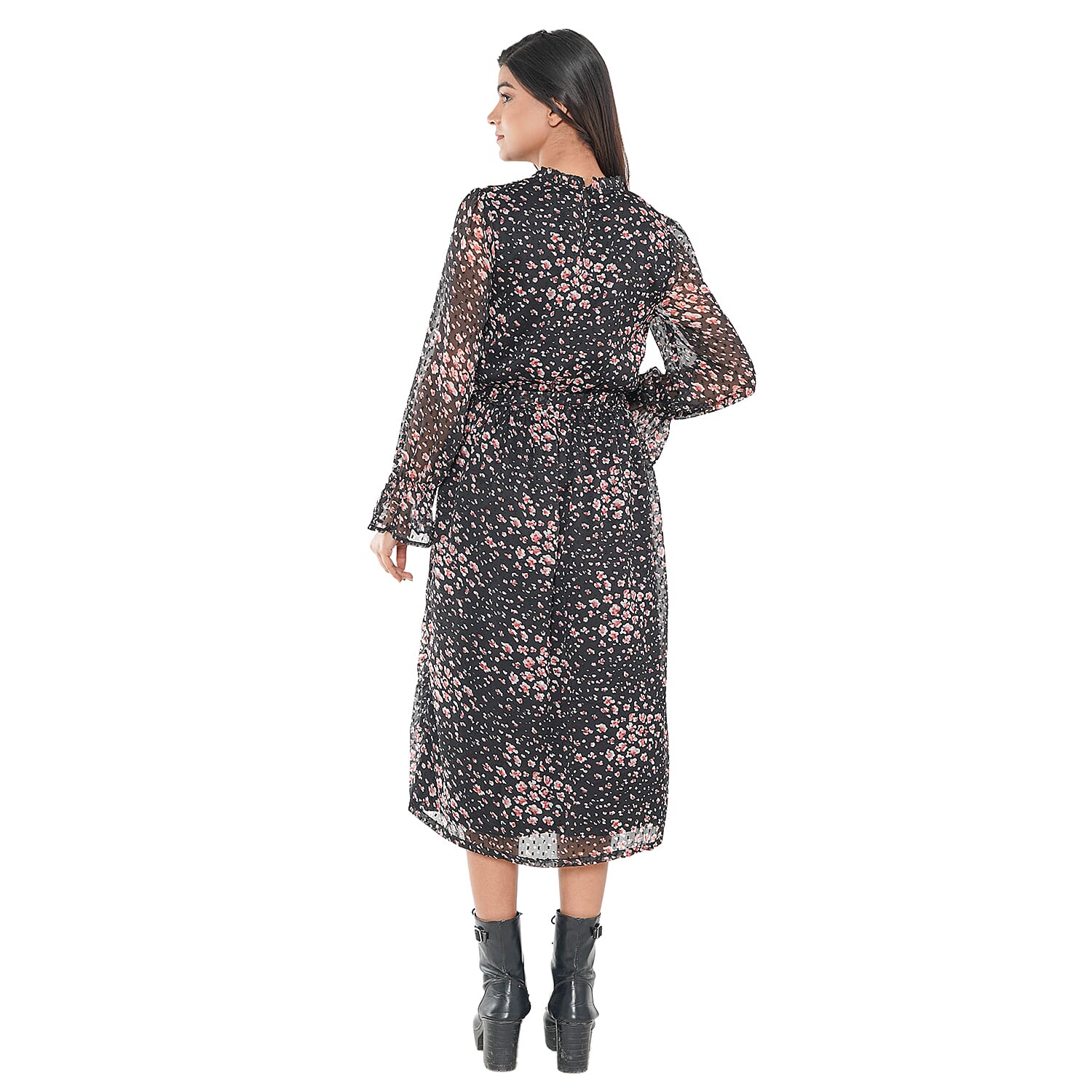 TAMSY Floral Pattern Dress (Size XXL, 24-26) - Black
