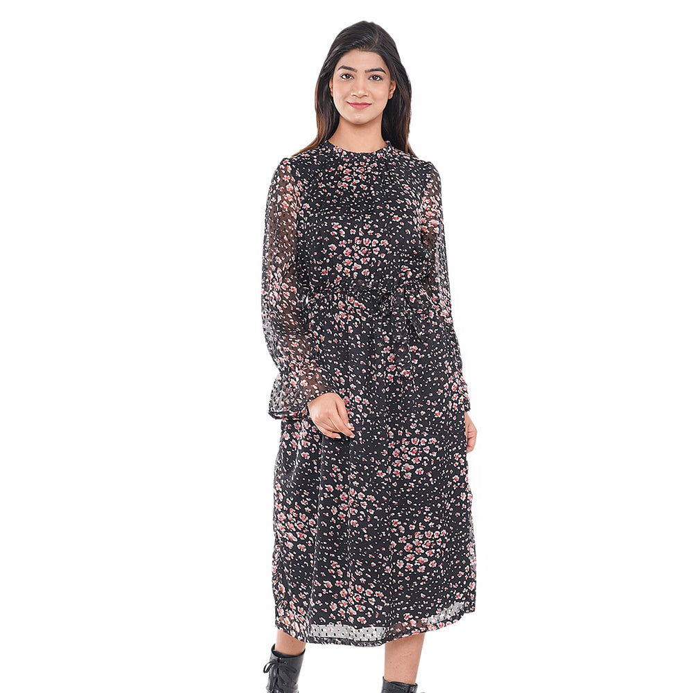 TAMSY Floral Pattern Dress (Size XXL, 24-26) - Black
