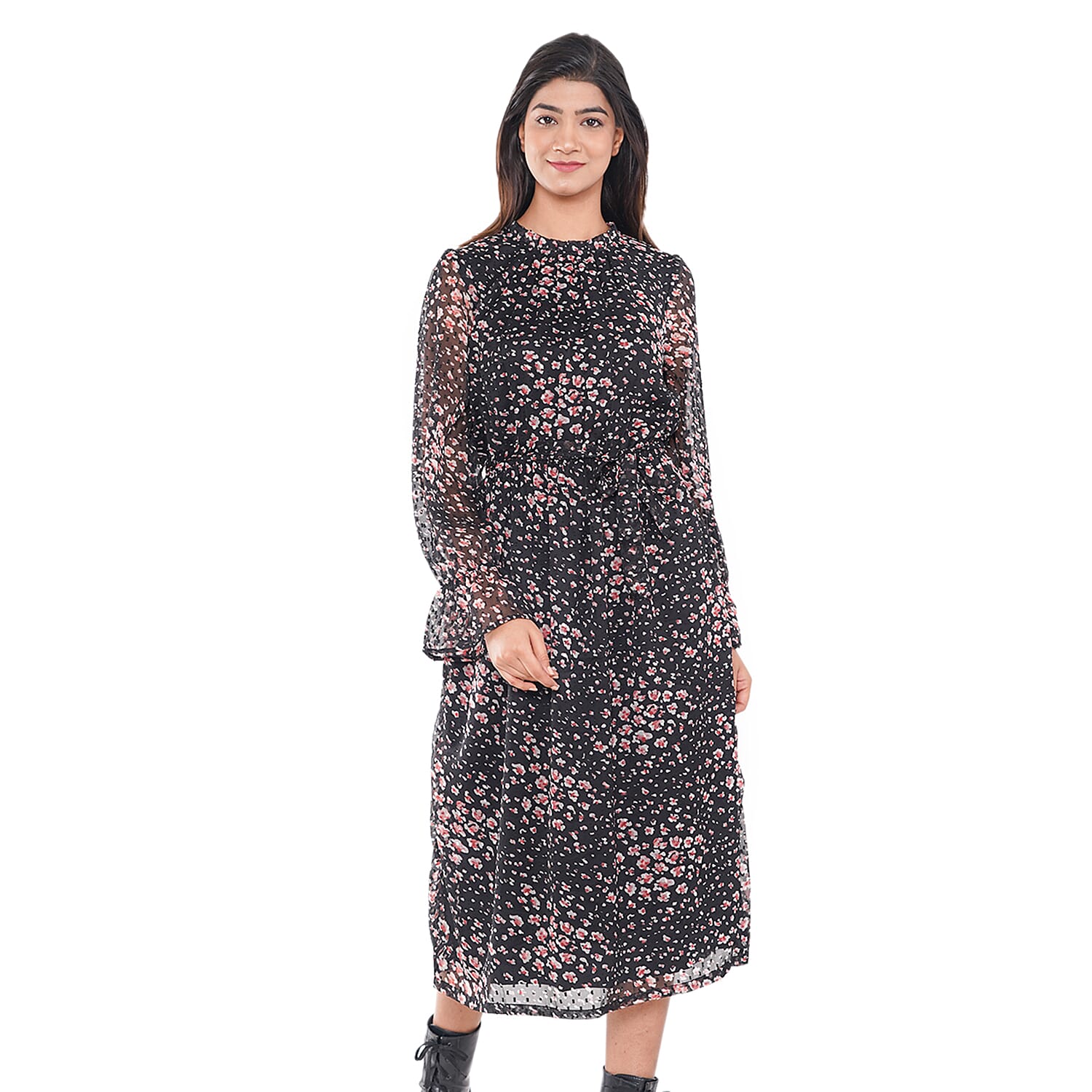TAMSY Floral Pattern Dress (Size XXL, 24-26) - Black