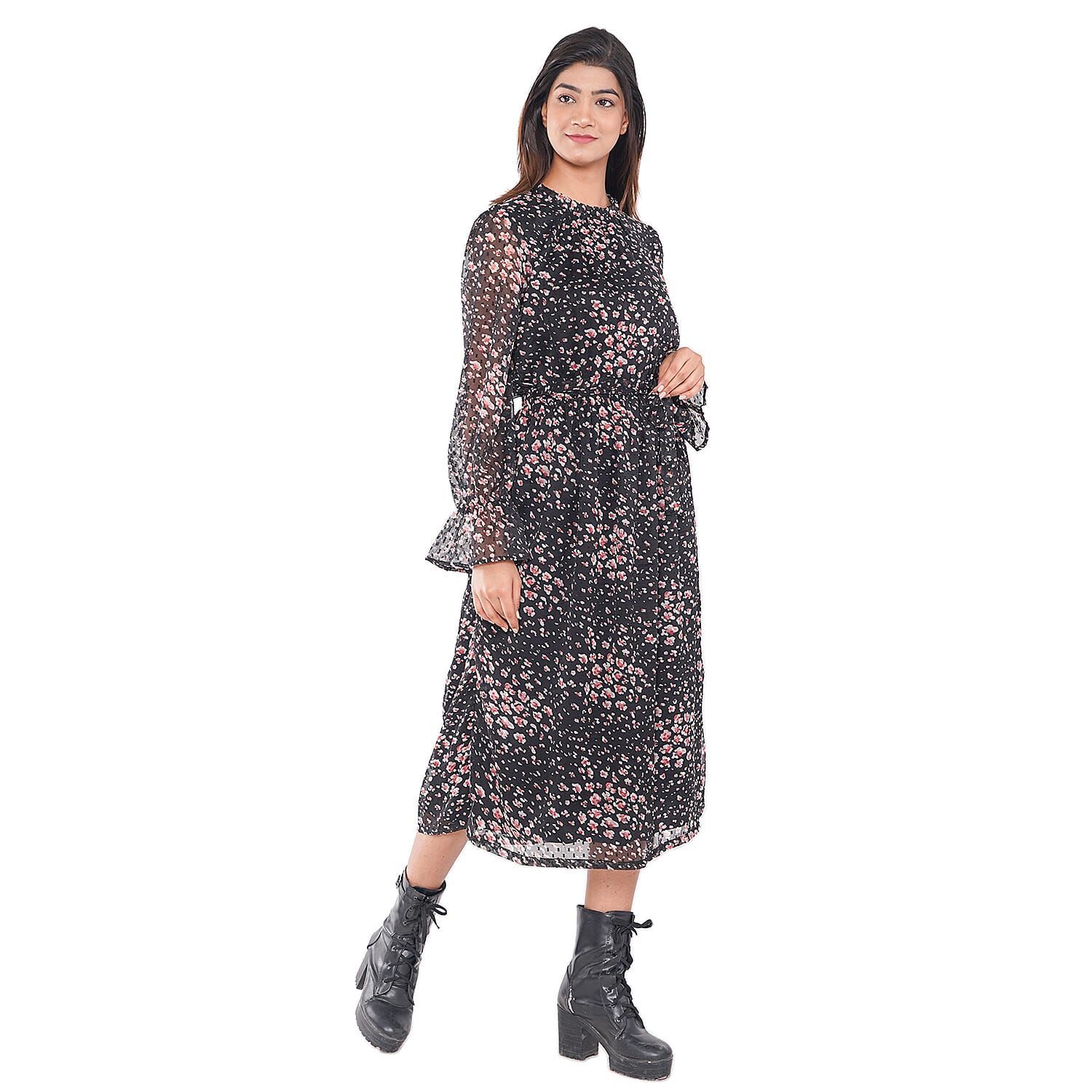 TAMSY Floral Pattern Dress (Size XXL, 24-26) - Black