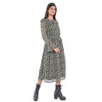 TAMSY Floral Pattern Dress (Size M, 12-14) - Green - Black