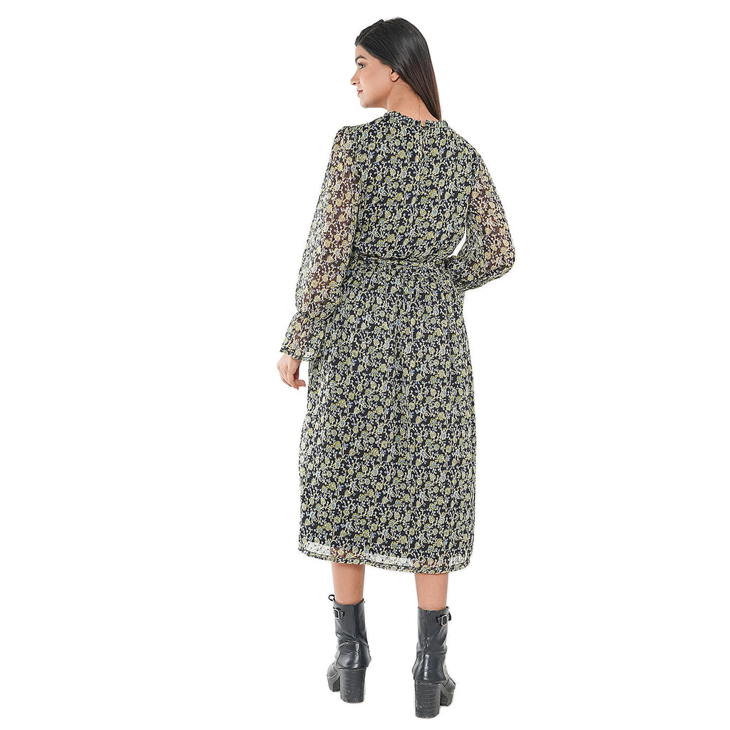 TAMSY Floral Pattern Dress (Size XL, 20-22) - Green - Black