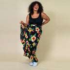 TAMSY 100% Rayon Hibiscus Floral Printed Wrap Skirt One Size Curve (Fits 18-26 ) - Black - Multi
