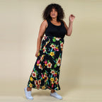 TAMSY 100% Rayon Hibiscus Floral Printed Wrap Skirt One Size Curve (Fits 18-26 ) - Black - Multi