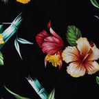 TAMSY 100% Rayon Hibiscus Floral Printed Wrap Skirt One Size Curve (Fits 18-26 ) - Black - Multi