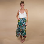 TAMSY 100% Rayon Floral Printed Wrap Skirt One Size Curve (Fits 18-26 ) - White, Green & Multi