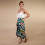 TAMSY 100% Rayon Floral Printed Wrap Skirt One Size Curve (Fits 18-26 ) - White, Green & Multi