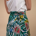 TAMSY 100% Rayon Floral Printed Wrap Skirt One Size Curve (Fits 18-26 ) - White, Green & Multi