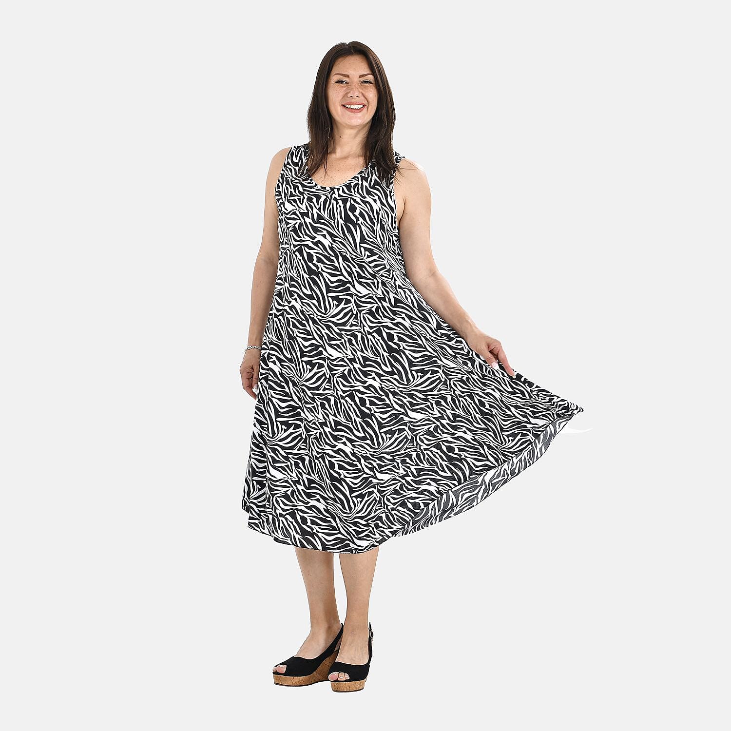 TAMSY Abstract Umbrella Midi Dress (One size 8-18) - Black - White