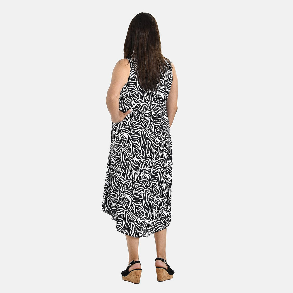 TAMSY Abstract Umbrella Midi Dress (One size 8-18) - Black - White