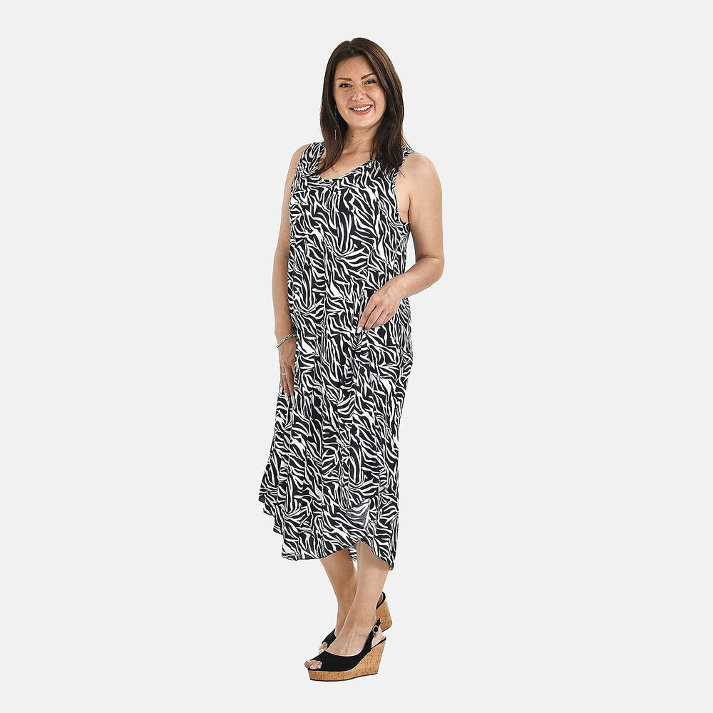 TAMSY Abstract Umbrella Midi Dress (One size 8-18) - Black - White