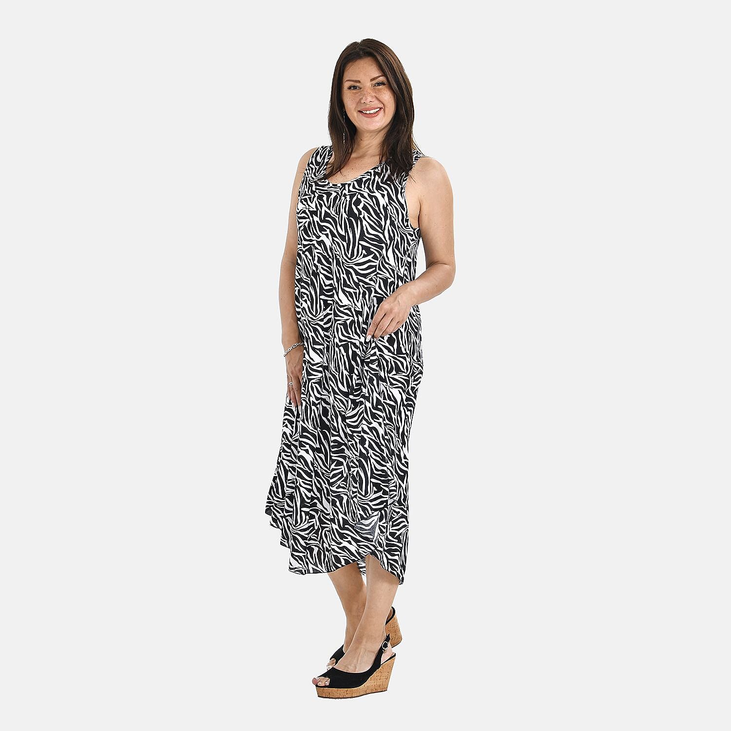 TAMSY Abstract Umbrella Midi Dress (One size 8-18) - Black - White