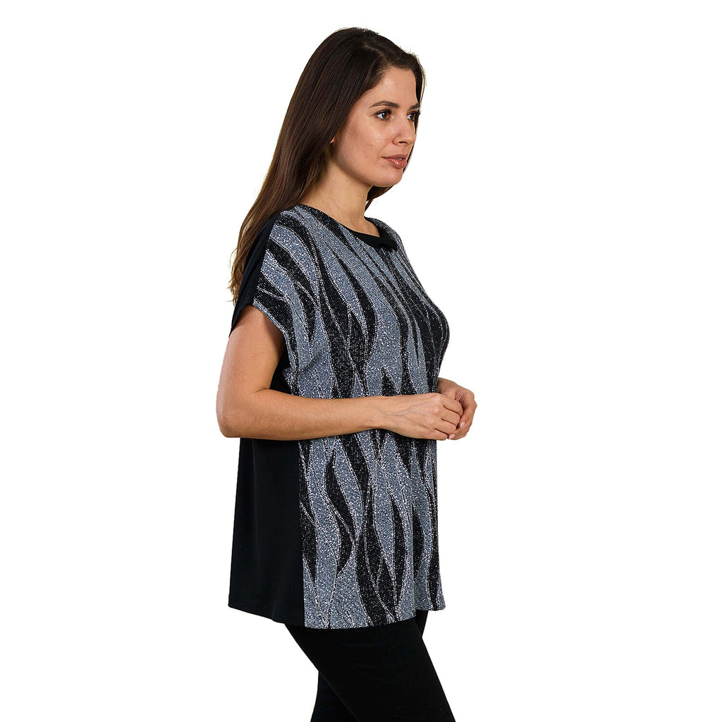 TAMSY Geometric Pattern Sequin Top (Size XL) - Grey and Black