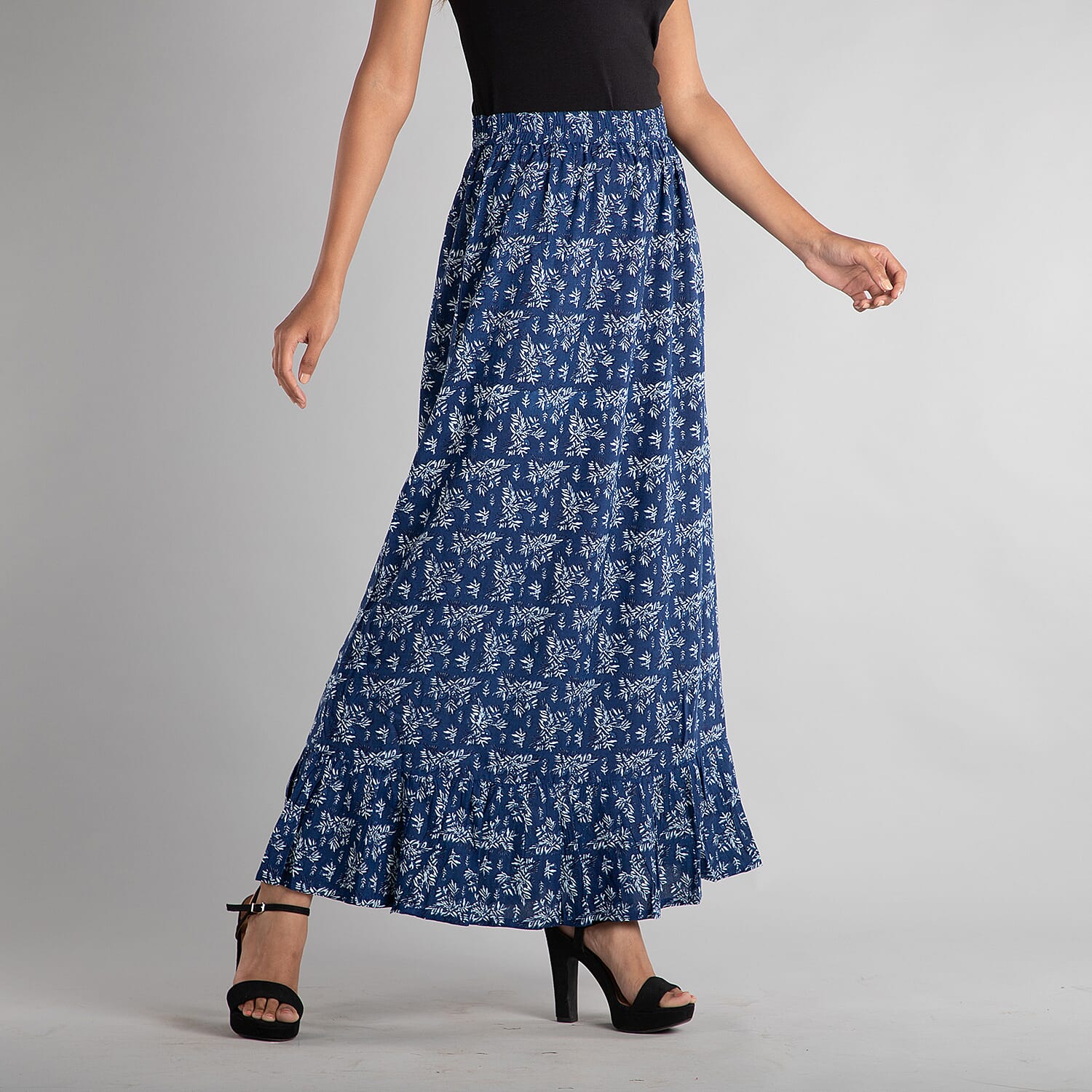 TAMSY 100% Viscose Skirt (Size 16, 96x 89 Cm) - Navy Blue