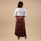TAMSY 100% Viscose Floral Pattern Skirt (Size 14) - Black & Orange