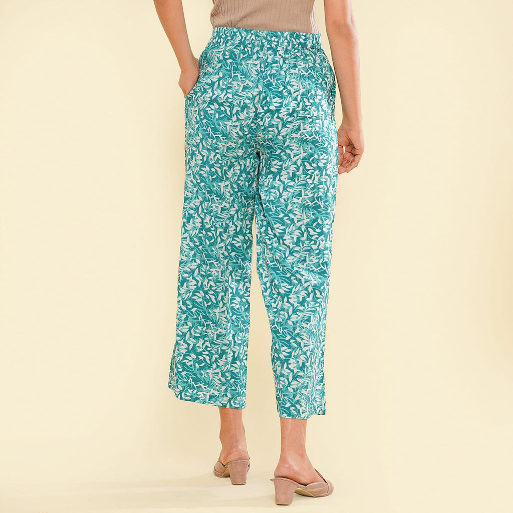 TAMSY 100% Viscose Printed Palazzo (Size S) - Green