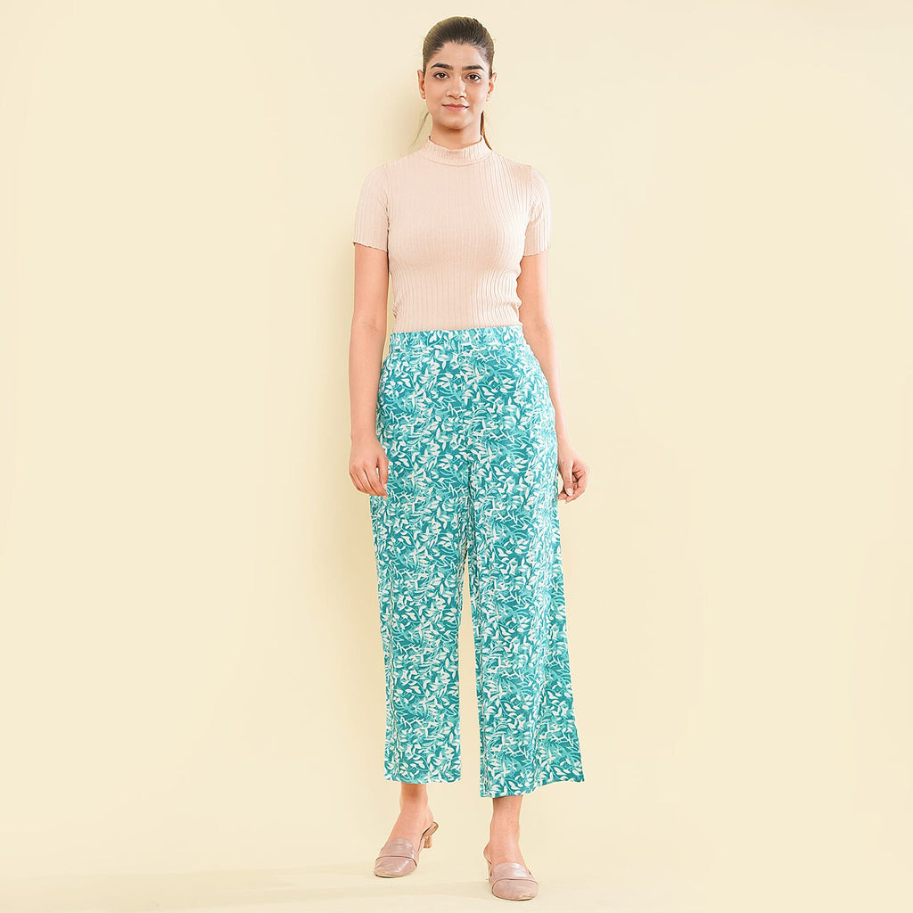 TAMSY 100% Viscose Printed Palazzo (Size M) - Green