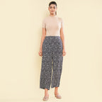 TAMSY 100% Viscose Printed Palazzo (Size L) - Navy