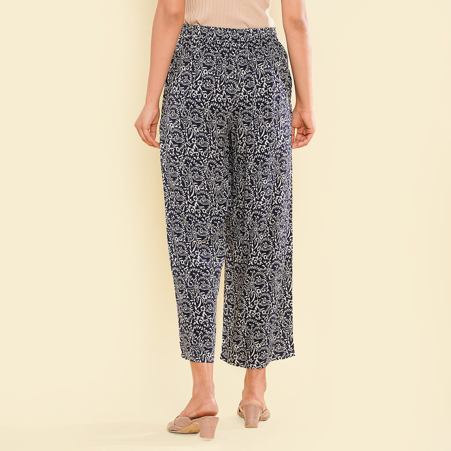 TAMSY 100% Viscose Printed Palazzo (Size XL) - Navy