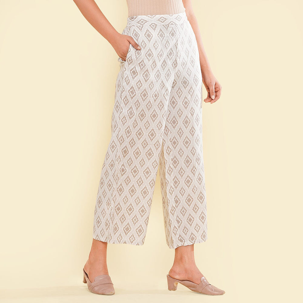 TAMSY 100% Viscose Printed Palazzo (Size S) - Off White