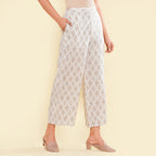 TAMSY 100% Viscose Printed Palazzo (Size S) - Off White