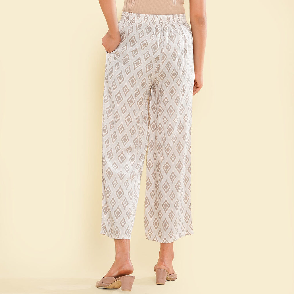 TAMSY 100% Viscose Printed Palazzo (Size XXL) - Off White