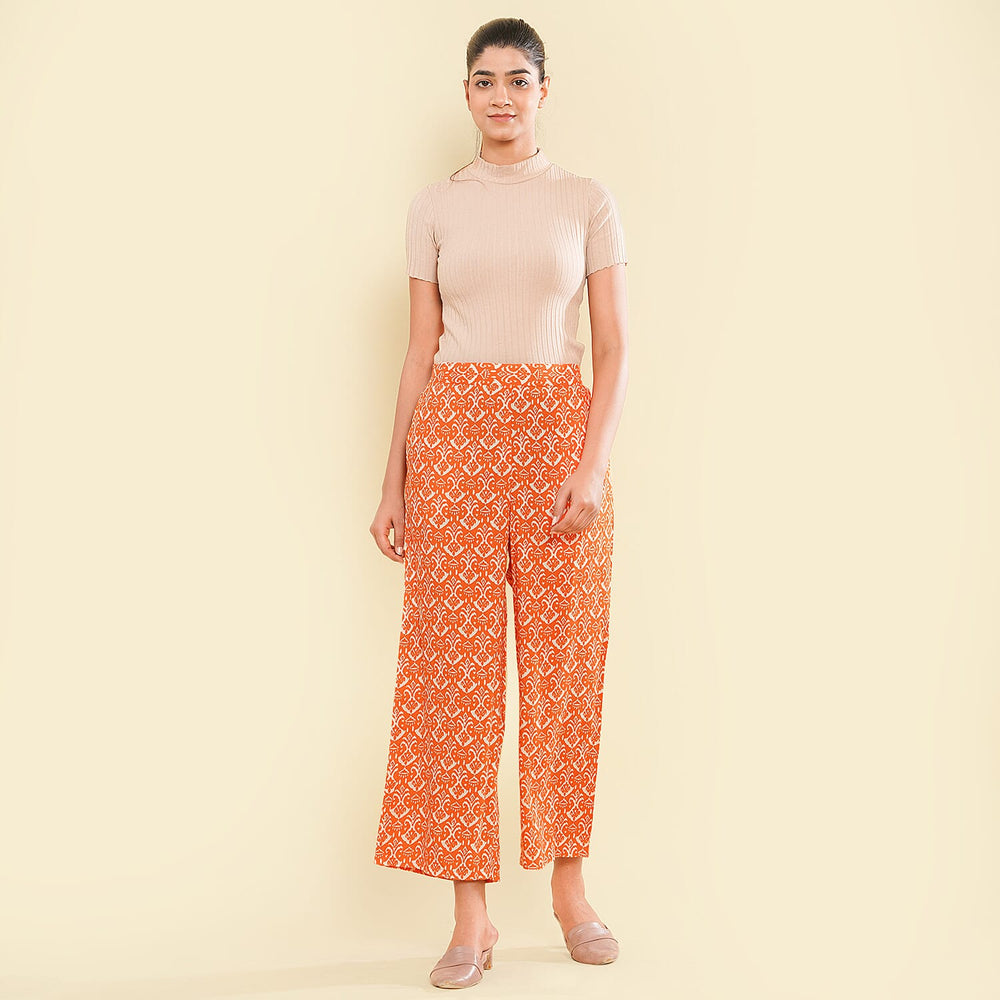 TAMSY 100% Viscose Printed Palazzo (Size XL) - Orange
