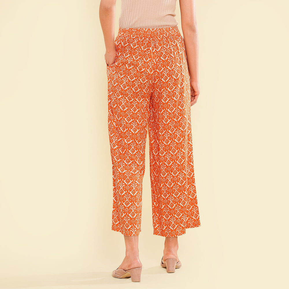TAMSY 100% Viscose Printed Palazzo (Size XL) - Orange