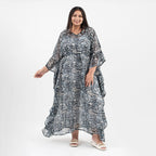TAMSY Kaftan With Waist Tie Drawstring & Ruffle Hem (Size - One Size) - Black