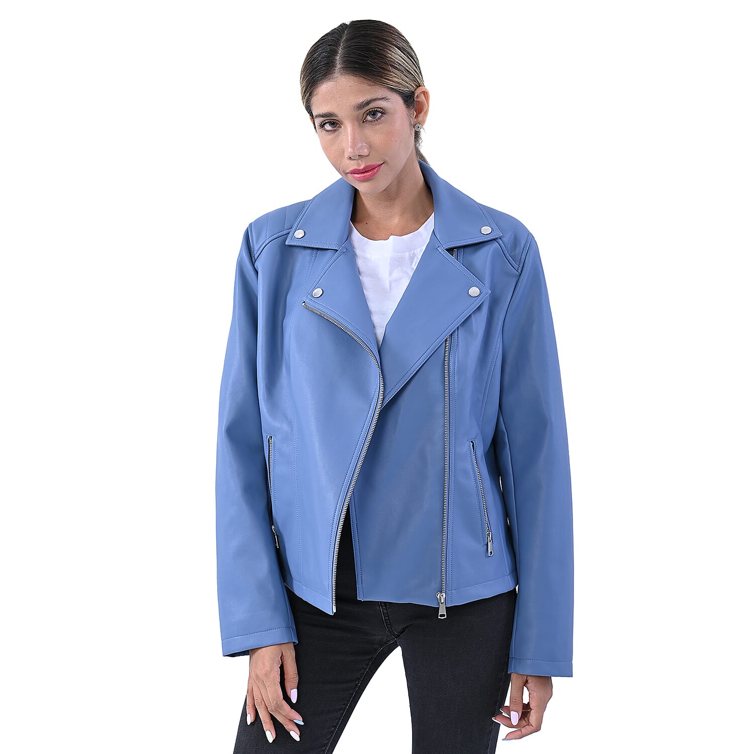 TAMSY Lapel Collar Jacket with Pockets (Size S, 8-10) - Blue