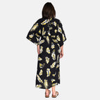 TAMSY 100% Viscose Leaf Pattern Maxi Dress (One Size 8-18) - Black