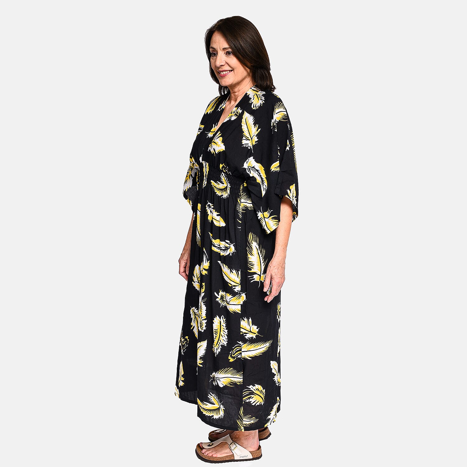 TAMSY 100% Viscose Leaf Pattern Maxi Dress (One Size 8-18) - Black